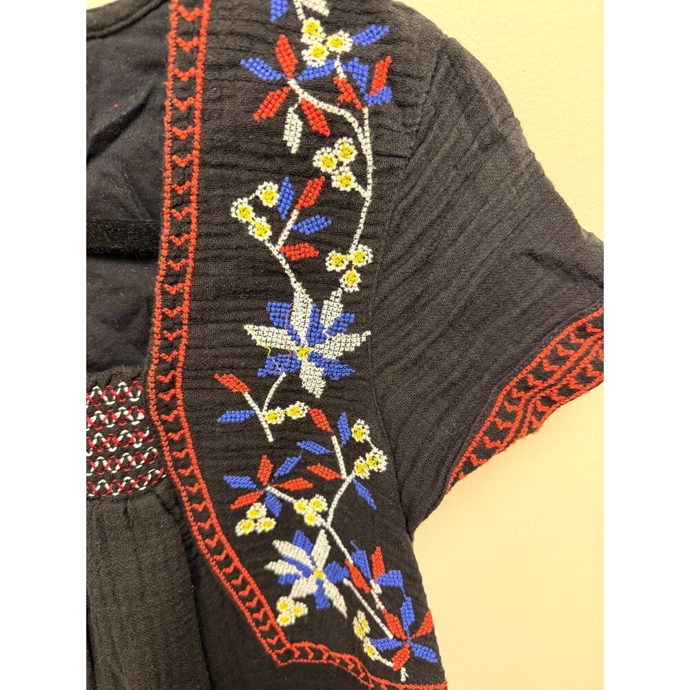 Old Navy Black Embroidered Boho Swing Dress Floral Cross Stitch Mini S ✨ - Picture 4 of 9